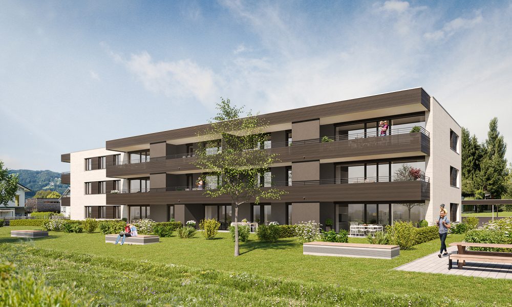 Visualisierung Außenansicht Wohnen am Giessen in Höchst mit Eigentumswohnungen in zwei Baukörpern