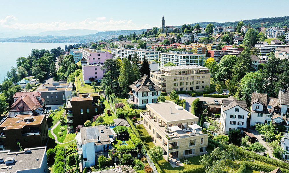 Luftaufnahme Visualisierung Wohnanlage Gutenbergstrasse in Thalwil am Zürichsee