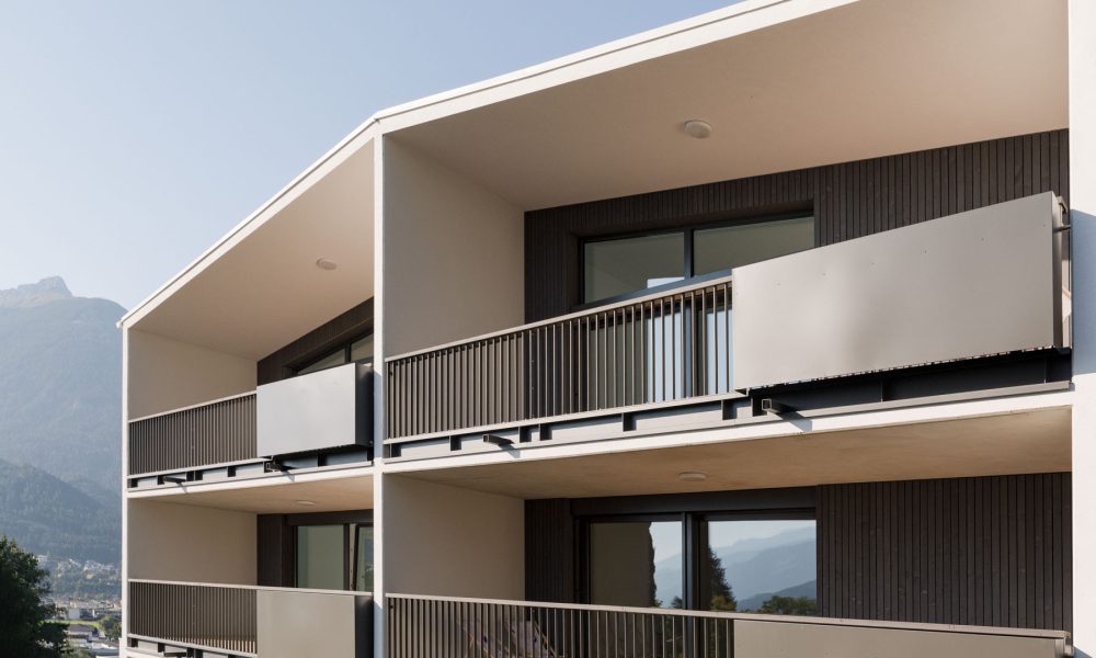 Wohnprojekt Minkuswiese Sicht auf Balkone der oberen Stockwerke